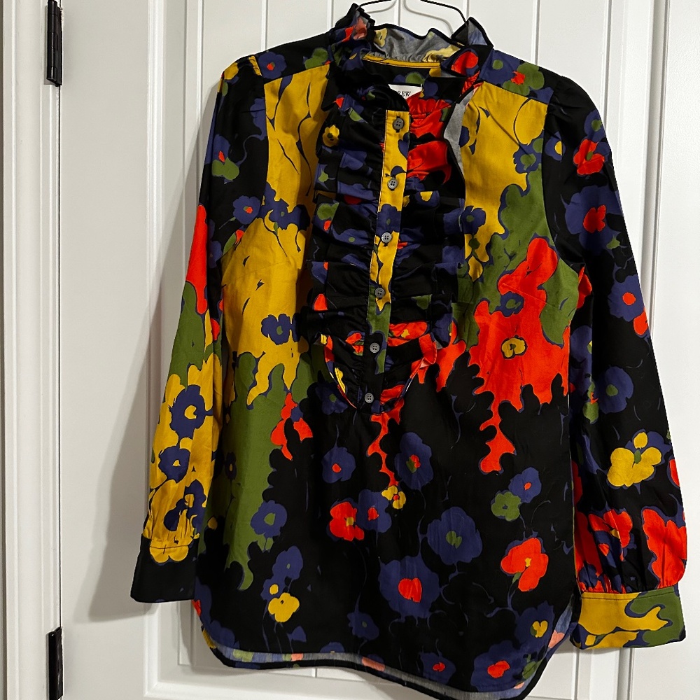J Crew Women's Ruffle multi floral button down top - Size S